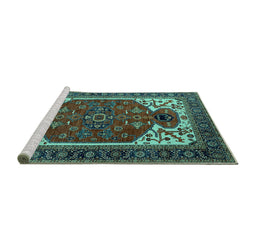 Sideview of Machine Washable Persian Turquoise Traditional Area Rugs, wshurb2339turq