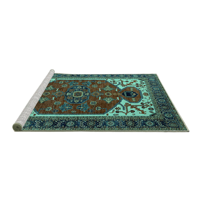Sideview of Machine Washable Persian Turquoise Traditional Area Rugs, wshurb2339turq