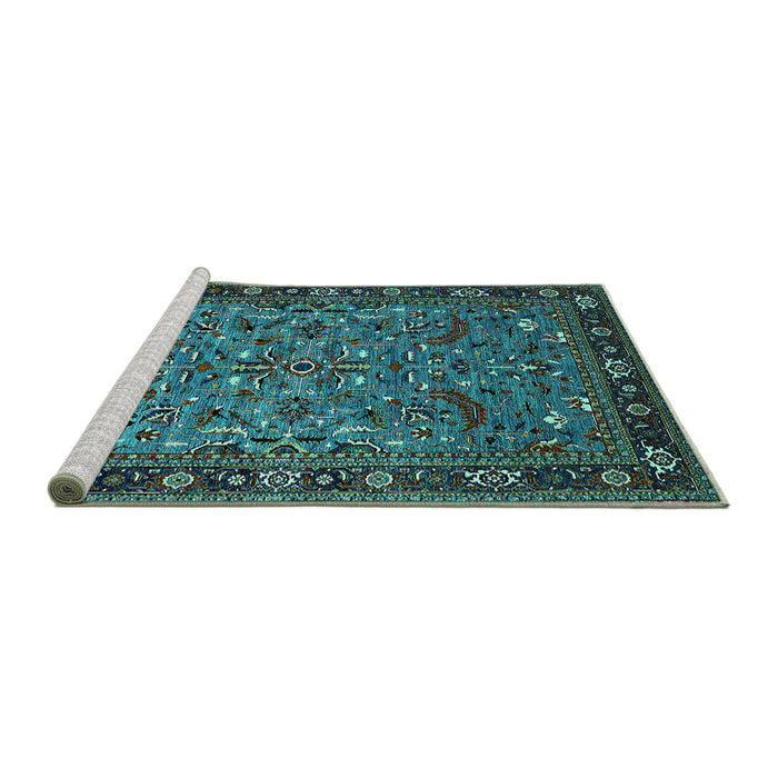 Sideview of Machine Washable Oriental Turquoise Industrial Area Rugs, wshurb2340turq
