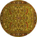 Round Machine Washable Oriental Yellow Industrial Rug, wshurb2340yw