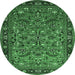 Round Machine Washable Oriental Emerald Green Industrial Area Rugs, wshurb2340emgrn