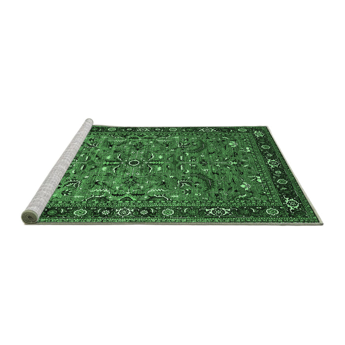 Sideview of Machine Washable Oriental Emerald Green Industrial Area Rugs, wshurb2340emgrn