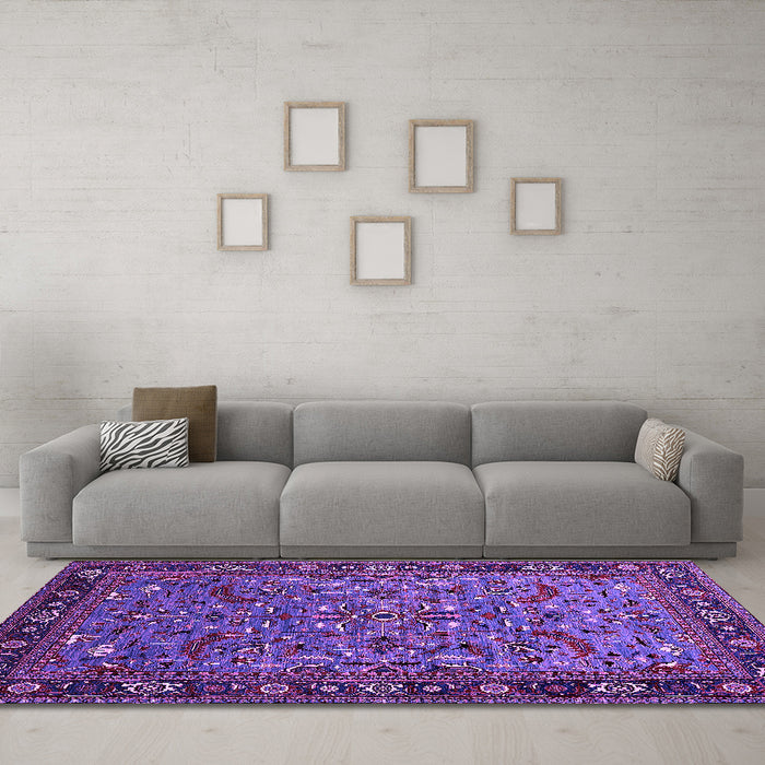 Machine Washable Oriental Purple Industrial Area Rugs in a Living Room, wshurb2340pur