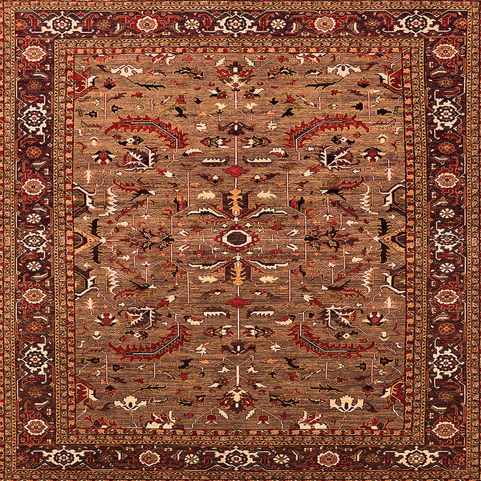 Square Machine Washable Oriental Orange Industrial Area Rugs, wshurb2340org
