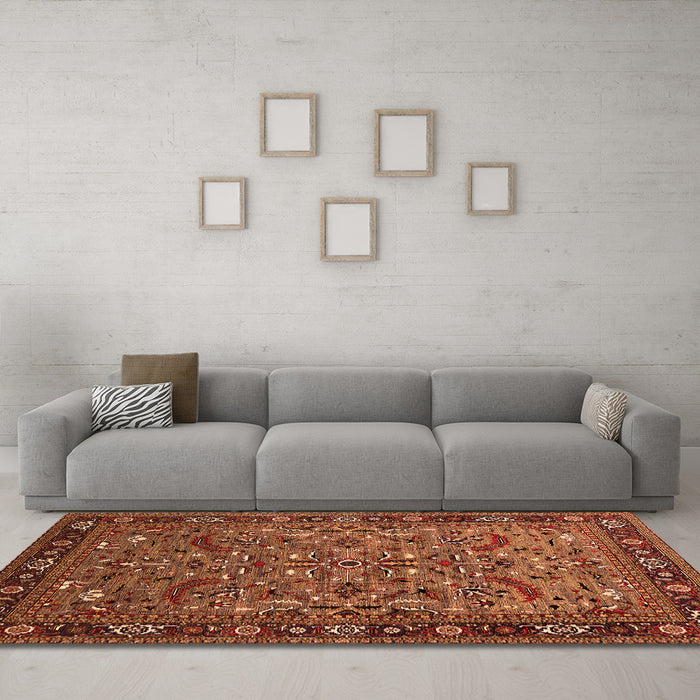 Machine Washable Oriental Orange Industrial Area Rugs in a Living Room, wshurb2340org