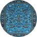 Round Machine Washable Oriental Light Blue Industrial Rug, wshurb2340lblu