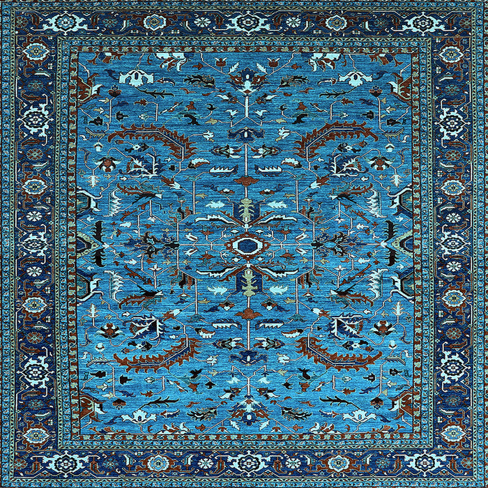 Square Machine Washable Oriental Light Blue Industrial Rug, wshurb2340lblu