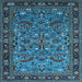 Square Machine Washable Oriental Light Blue Industrial Rug, wshurb2340lblu