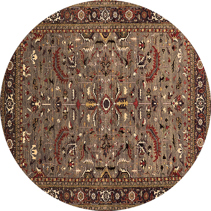 Round Machine Washable Oriental Brown Industrial Rug, wshurb2340brn