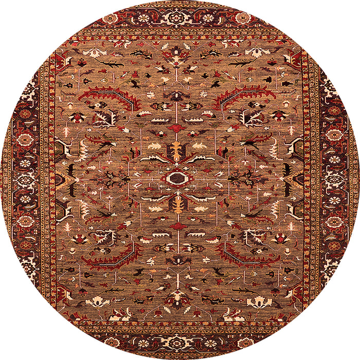 Round Machine Washable Oriental Orange Industrial Area Rugs, wshurb2340org