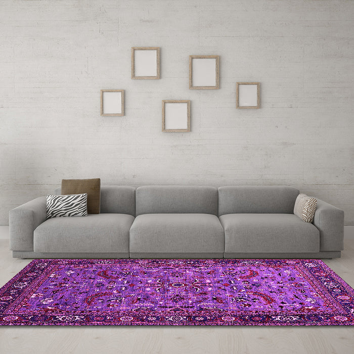 Machine Washable Oriental Pink Industrial Rug in a Living Room, wshurb2340pnk