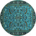 Round Machine Washable Oriental Turquoise Industrial Area Rugs, wshurb2340turq