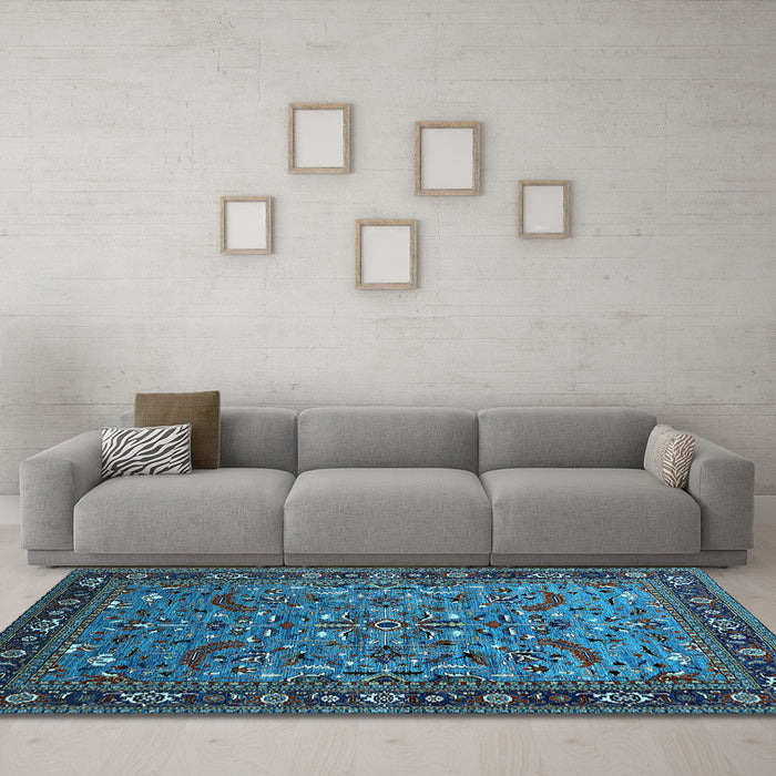 Machine Washable Oriental Light Blue Industrial Rug in a Living Room, wshurb2340lblu