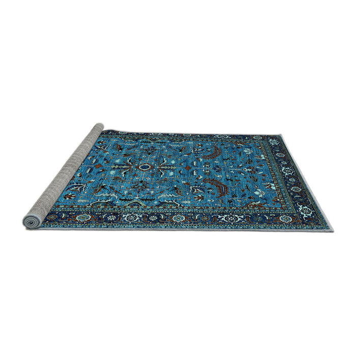 Sideview of Machine Washable Oriental Light Blue Industrial Rug, wshurb2340lblu