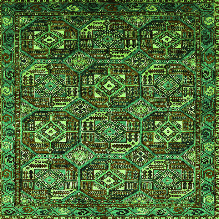 Square Machine Washable Oriental Green Industrial Area Rugs, wshurb2341grn