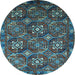 Round Machine Washable Oriental Light Blue Industrial Rug, wshurb2341lblu