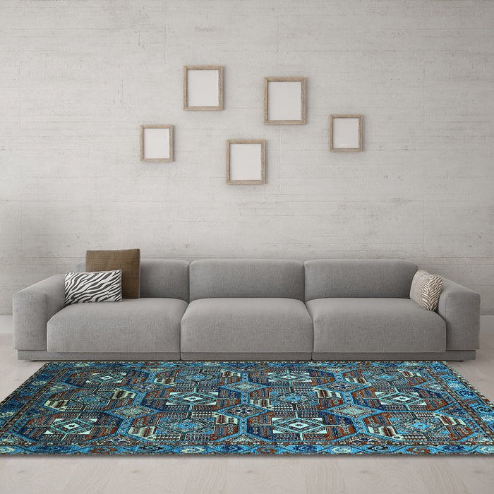 Machine Washable Oriental Light Blue Industrial Rug in a Living Room, wshurb2341lblu