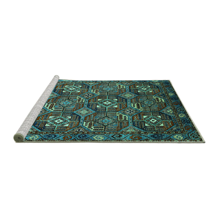 Sideview of Machine Washable Oriental Turquoise Industrial Area Rugs, wshurb2341turq
