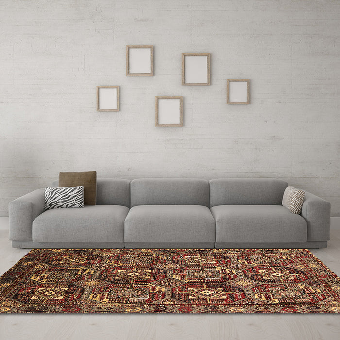 Machine Washable Oriental Brown Industrial Rug in a Living Room,, wshurb2341brn