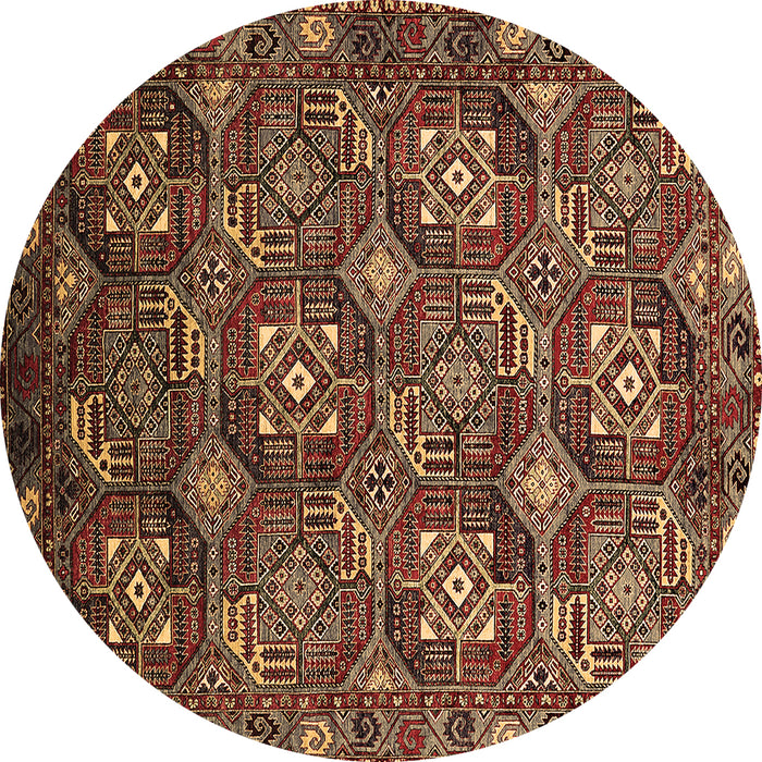 Round Machine Washable Oriental Brown Industrial Rug, wshurb2341brn
