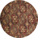 Round Machine Washable Oriental Brown Industrial Rug, wshurb2341brn