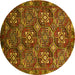 Round Machine Washable Oriental Yellow Industrial Rug, wshurb2341yw