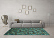 Machine Washable Oriental Turquoise Industrial Area Rugs in a Living Room,, wshurb2341turq