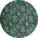 Round Oriental Turquoise Industrial Rug, urb2341turq