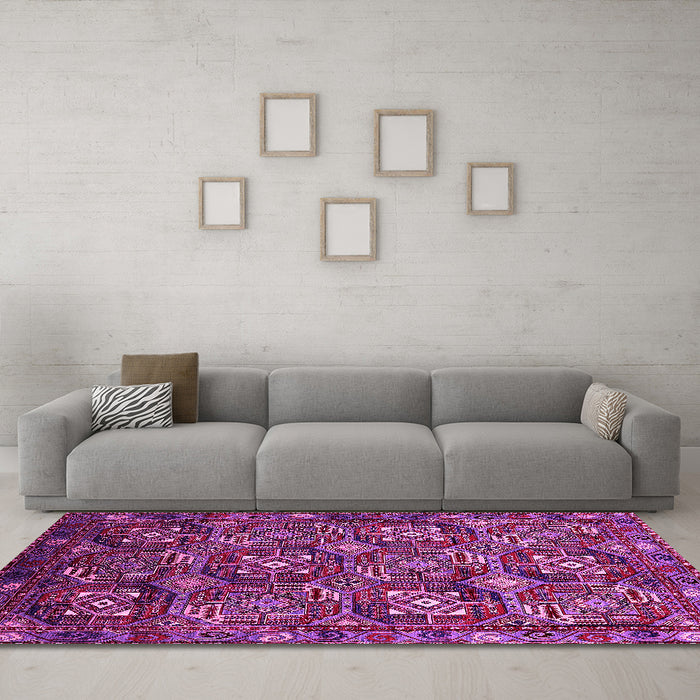 Machine Washable Oriental Pink Industrial Rug in a Living Room, wshurb2341pnk
