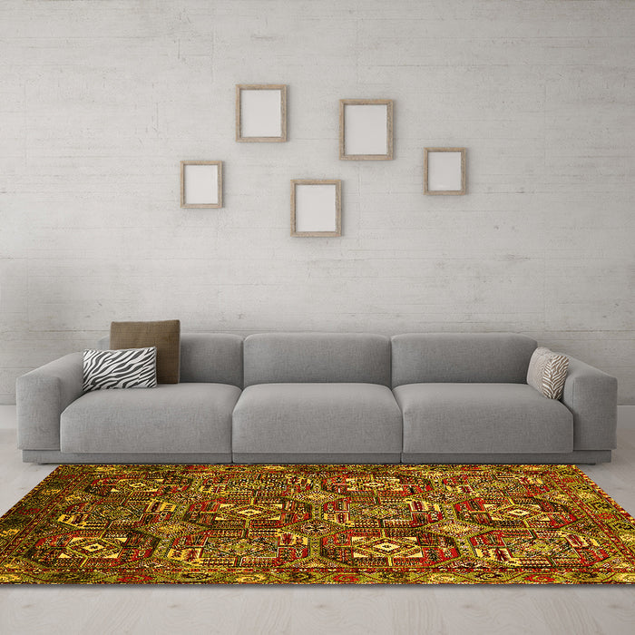 Machine Washable Oriental Yellow Industrial Rug in a Living Room, wshurb2341yw