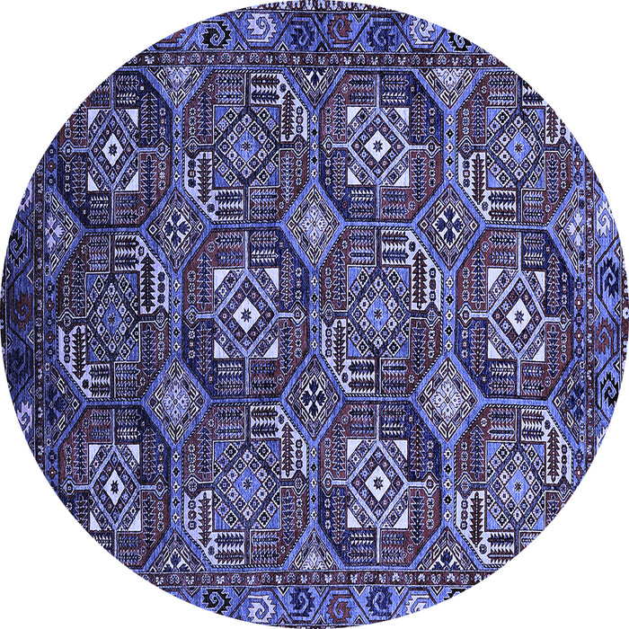 Round Machine Washable Oriental Blue Industrial Rug, wshurb2341blu