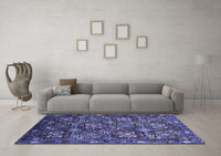 Machine Washable Oriental Blue Industrial Rug, wshurb2341blu