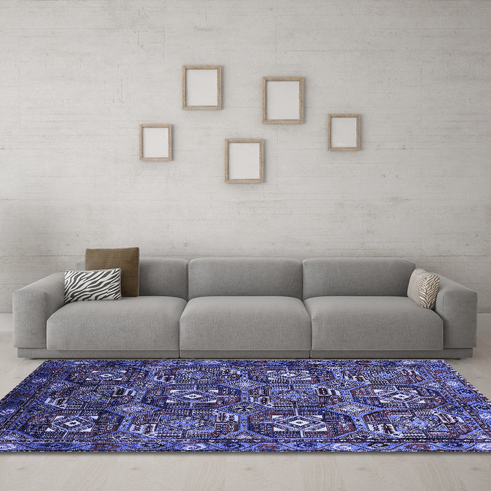 Machine Washable Oriental Blue Industrial Rug in a Living Room, wshurb2341blu
