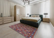 Mid-Century Modern Gunmetal Gray Oriental Rug in a Bedroom, urb2341