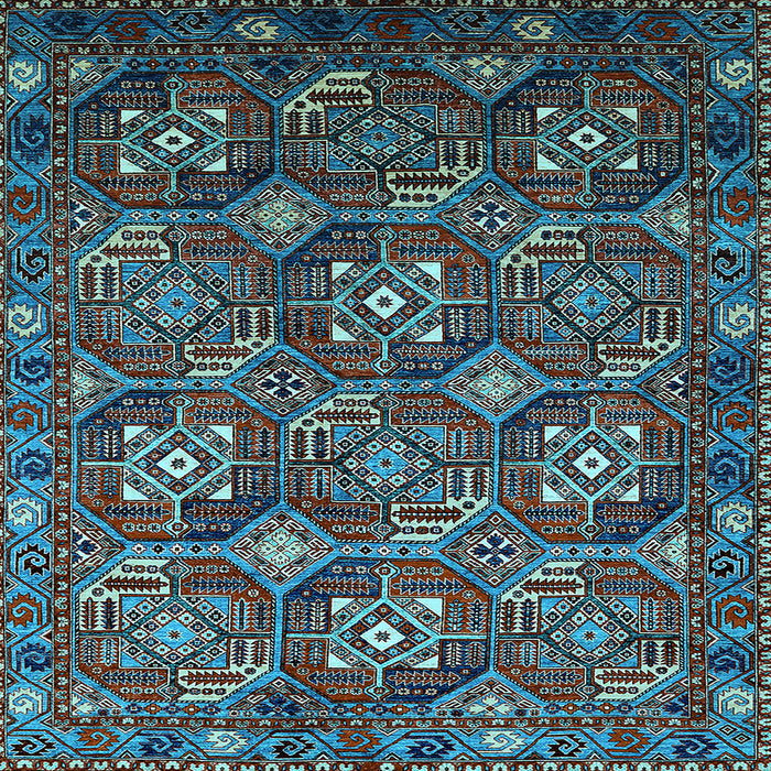 Square Machine Washable Oriental Light Blue Industrial Rug, wshurb2341lblu