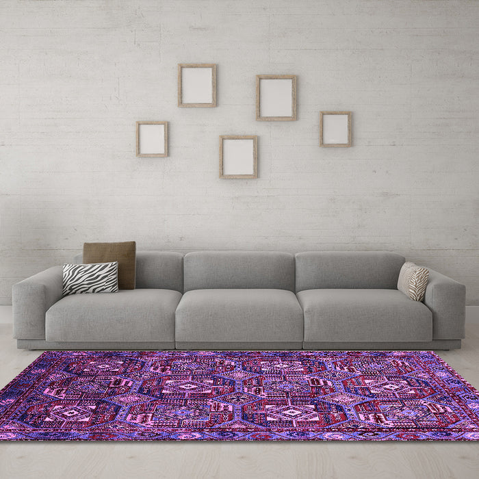 Machine Washable Oriental Purple Industrial Area Rugs in a Living Room, wshurb2341pur