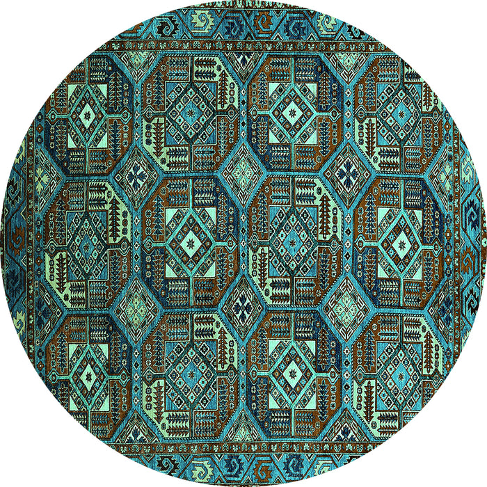 Round Machine Washable Oriental Turquoise Industrial Area Rugs, wshurb2341turq