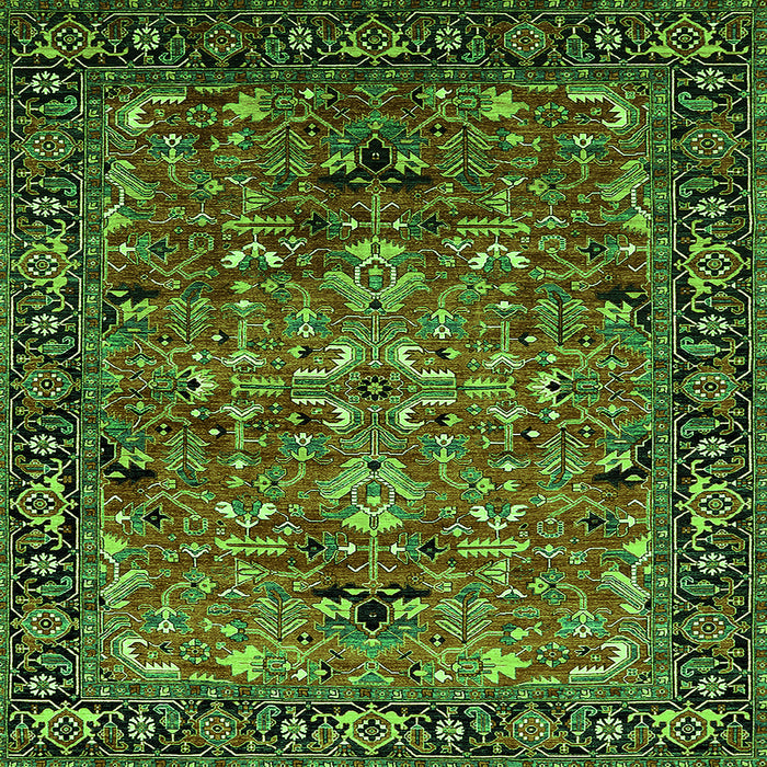 Square Machine Washable Oriental Green Traditional Area Rugs, wshurb2342grn