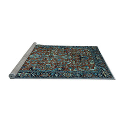 Sideview of Machine Washable Oriental Light Blue Traditional Rug, wshurb2342lblu
