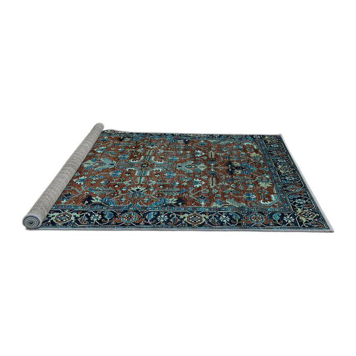 Sideview of Machine Washable Oriental Light Blue Traditional Rug, wshurb2342lblu
