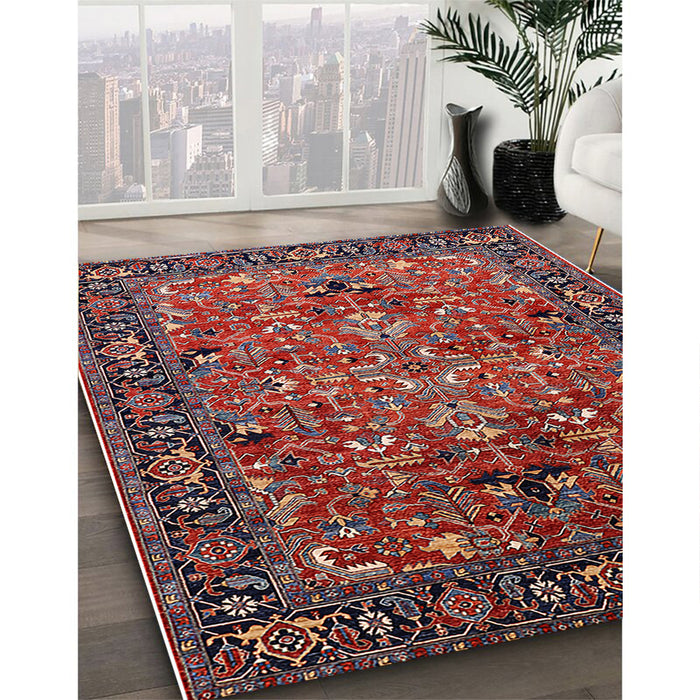 Mid-Century Modern Rose Purple Oriental Rug in Family Room, urb2342