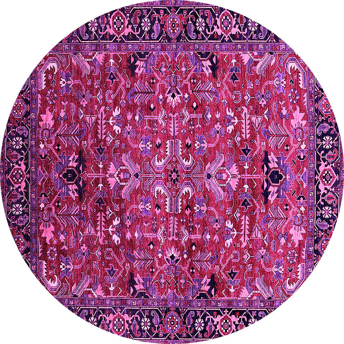 Round Machine Washable Oriental Pink Traditional Rug, wshurb2342pnk