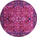 Round Machine Washable Oriental Pink Traditional Rug, wshurb2342pnk