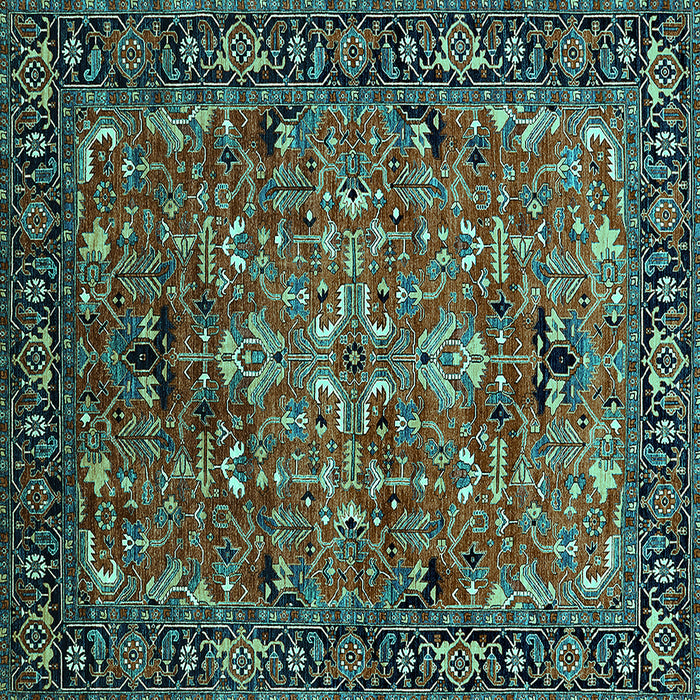 Square Oriental Turquoise Traditional Rug, urb2342turq