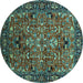 Round Oriental Turquoise Traditional Rug, urb2342turq