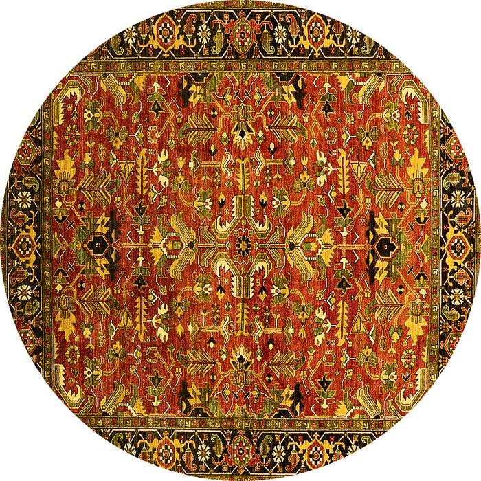 Round Oriental Yellow Traditional Rug, urb2342yw