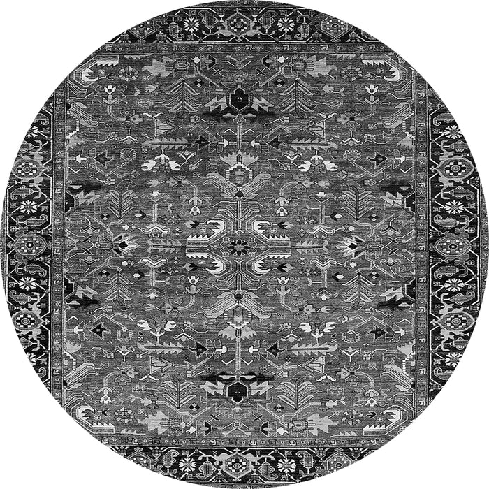 Round Machine Washable Oriental Gray Traditional Rug, wshurb2342gry