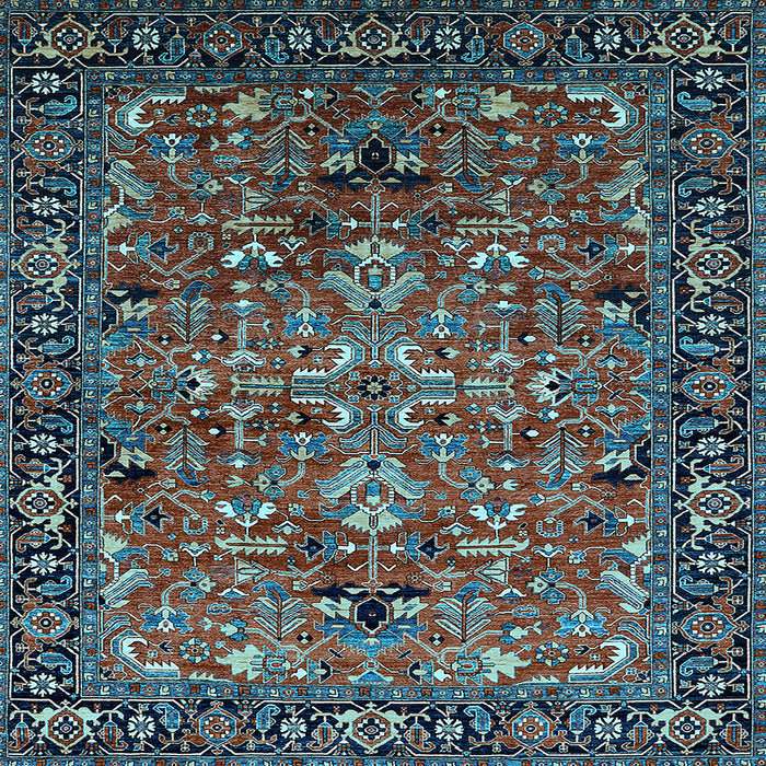 Square Machine Washable Oriental Light Blue Traditional Rug, wshurb2342lblu