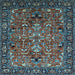 Square Machine Washable Oriental Light Blue Traditional Rug, wshurb2342lblu