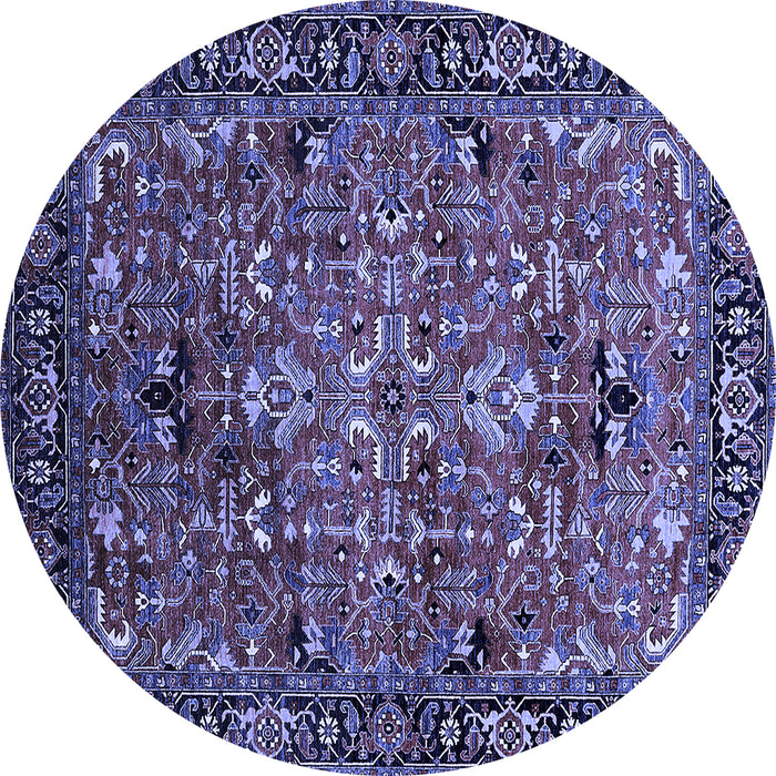 Round Machine Washable Oriental Blue Traditional Rug, wshurb2342blu